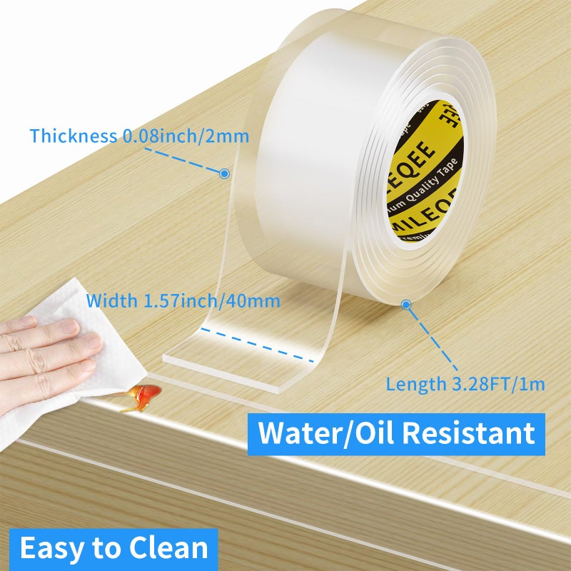 MILEQEE Clear Edge Protector Strip, 1.57in x 3.28FT, Sharp Edge Wrap Cover Tape, Self Adhesive Protective Corner Bumper Guards for Cabinet Door Desk Glass Table Bed Furniture, Kitchen Countertop - Image 2